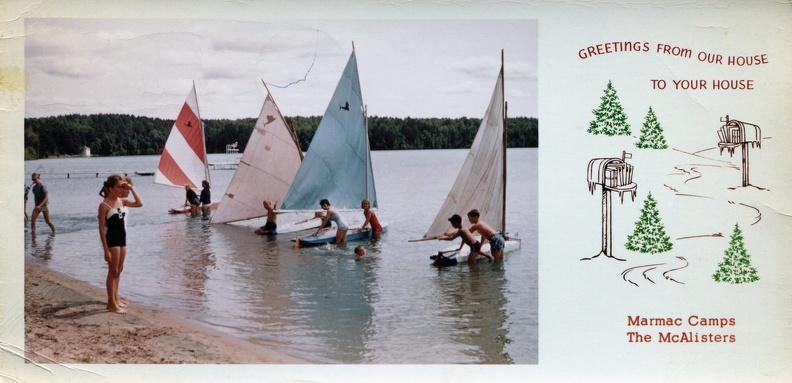 "Greetings from our house to your house / Marmac Camps / The McAlisters" (Bluewater Lake, near Grand Rapids, MN?)